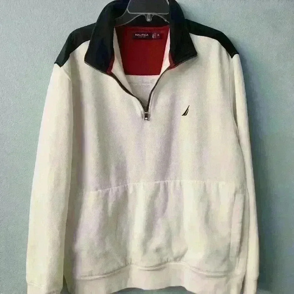 Nautica red white and blue fleece 1/4 zip pull over with pocket size xl - Picture 2 of 12
